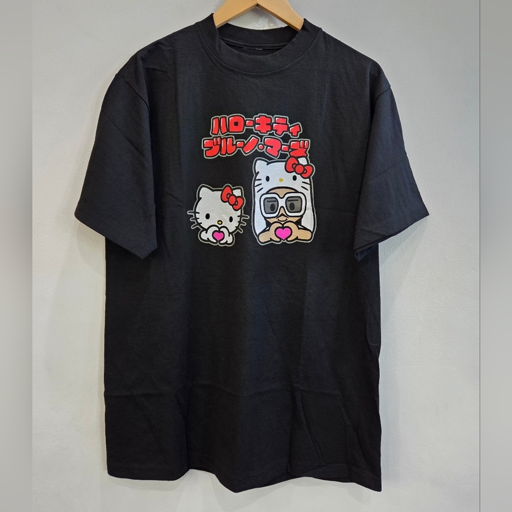 Hello Kitty x Bruno Mars EXCLUSIVE Heart Hands Black Shirt Official Size Large